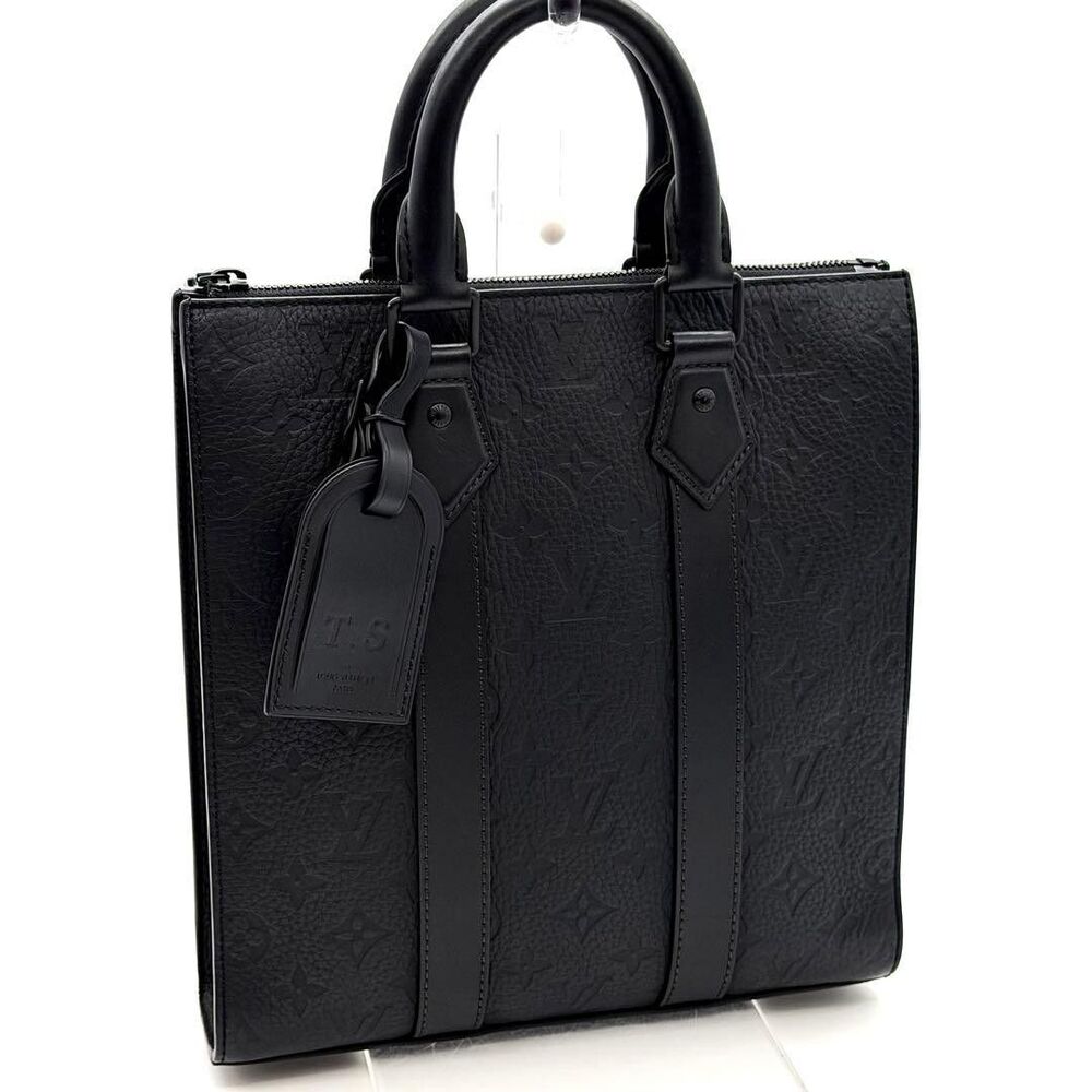Louis Vuitton Taurillon Sac Plat Cross Handbag Black Leather Monogram